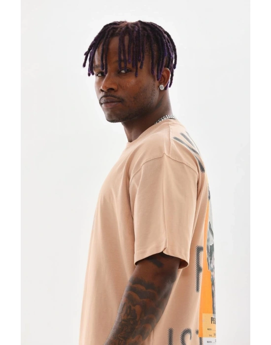 ERKEK Baskılı Oversize T-Shirt - Bej