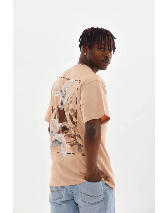 ERKEK Baskılı Oversize T-Shirt - Bej