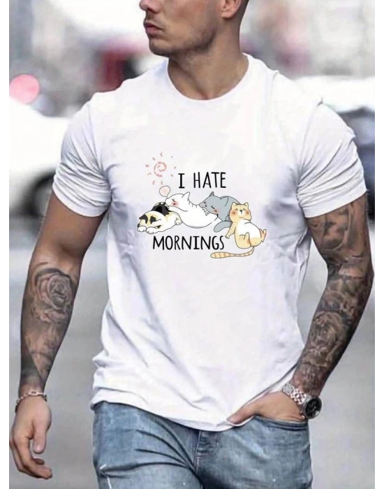 ERKEK Baskılı Oversize T-Shirt - Beyaz