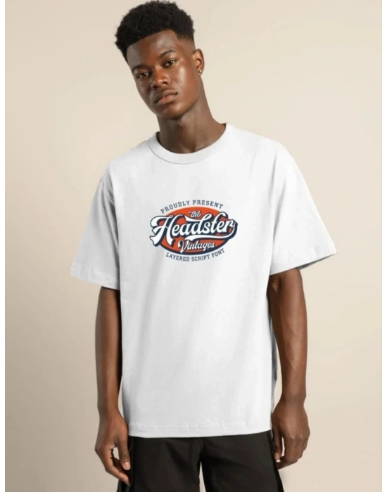 ERKEK  Baskılı Oversize T-Shirt - Beyaz