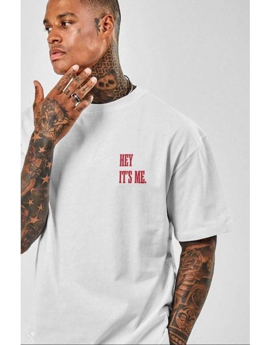 ERKEK Baskılı Oversize T-Shirt - Beyaz