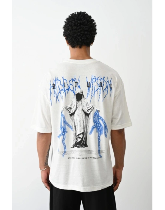 ERKEK Baskılı Oversize T-Shirt - Beyaz