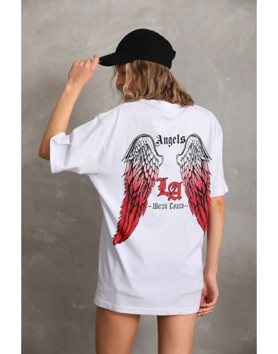 Kadın Baskılı Oversize T-Shirt - Beyaz