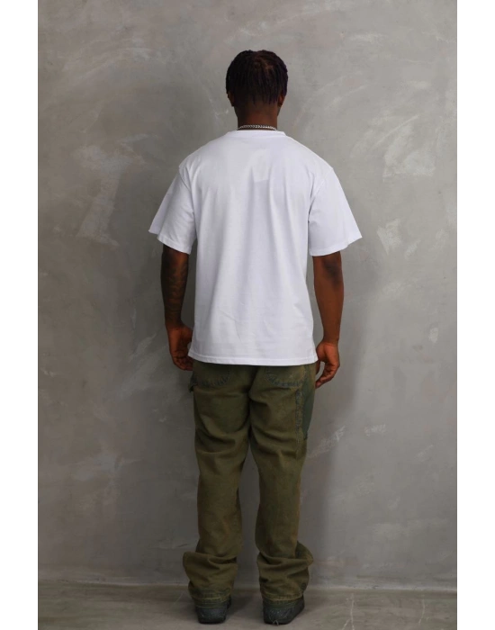 ERKEK Baskılı Oversize T-Shirt - Beyaz
