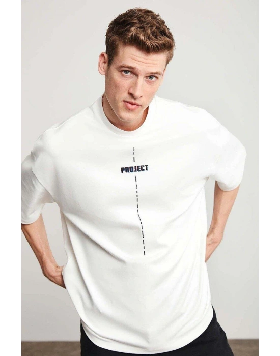 ERKEK Baskılı Oversize T-Shirt - Beyaz