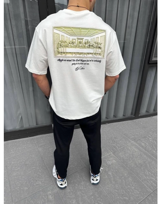 ERKEK Baskılı Oversize T-Shirt - Beyaz