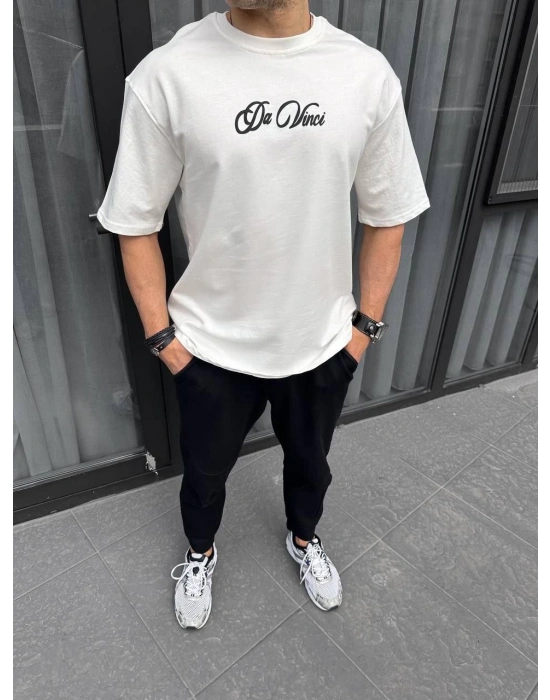 ERKEK Baskılı Oversize T-Shirt - Beyaz