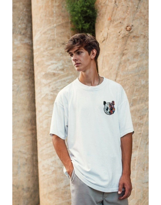 ERKEK Baskılı Oversize T-Shirt - Beyaz