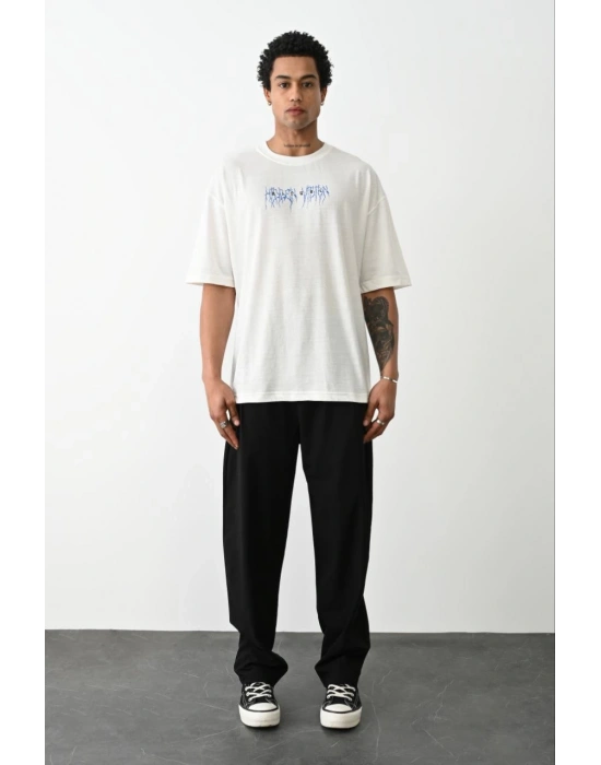 ERKEK Baskılı Oversize T-Shirt - Beyaz