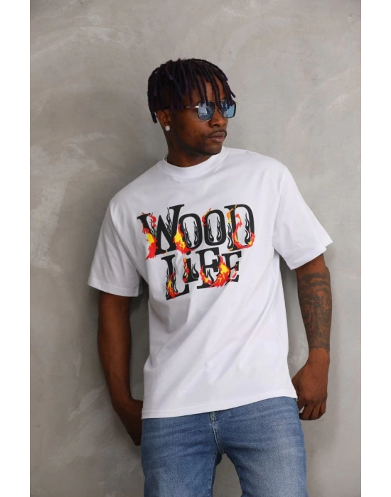 ERKEK Baskılı Oversize T-Shirt - Beyaz