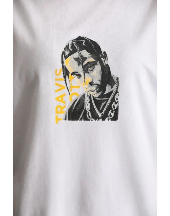 Kadın Baskılı Oversize T-Shirt - Beyaz