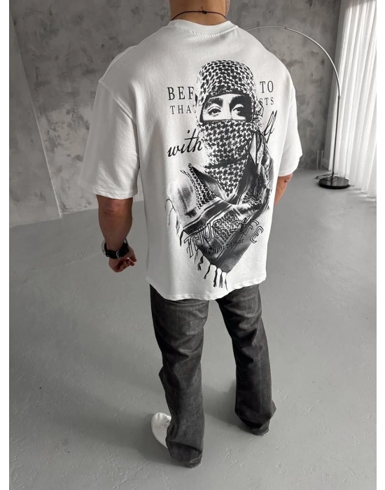 ERKEK Baskılı Oversize T-Shirt - Beyaz