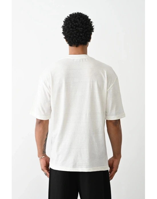 erkek Baskılı Oversize T-Shirt - Beyaz