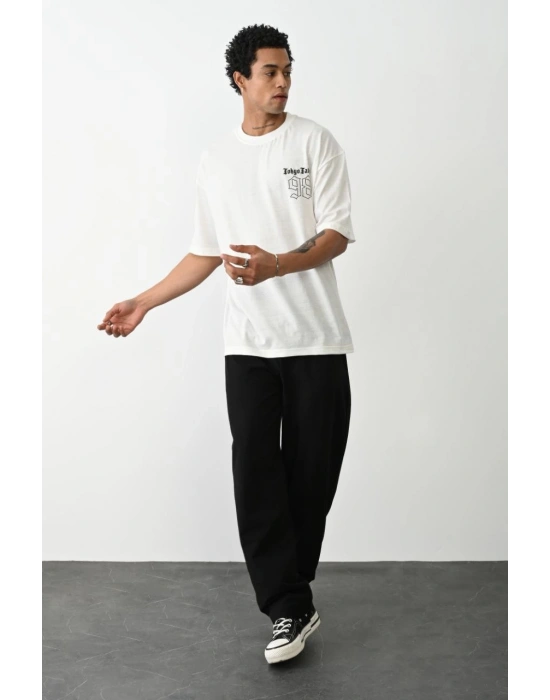 Erkek Baskılı Oversize T-Shirt - Beyaz