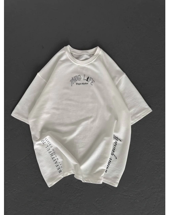 ERKEK Baskılı Oversize T-Shirt - Beyaz