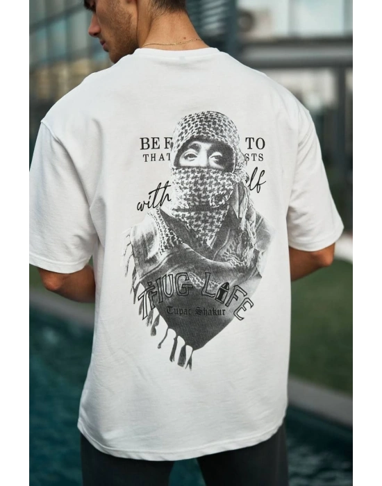 ERKEK Baskılı Oversize T-Shirt - Beyaz