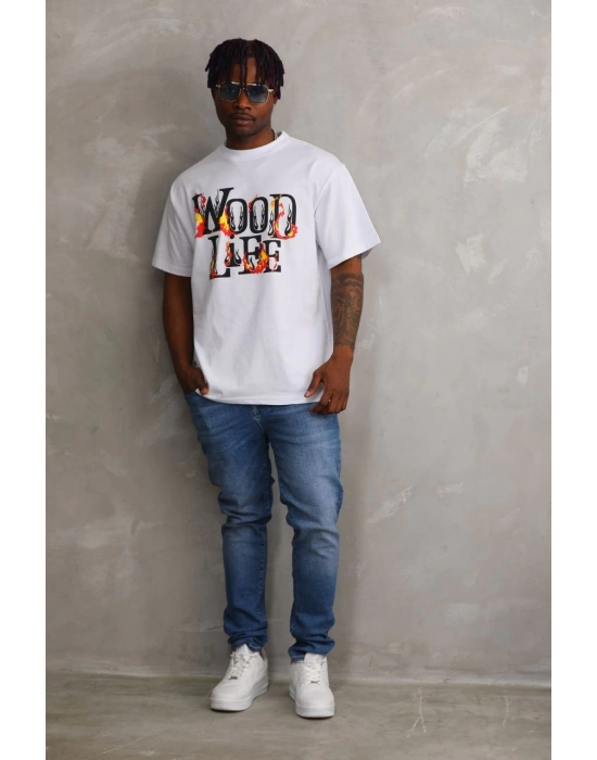 ERKEK Baskılı Oversize T-Shirt - Beyaz