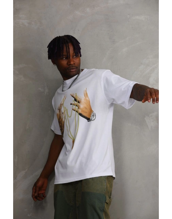 ERKEK Baskılı Oversize T-Shirt - Beyaz