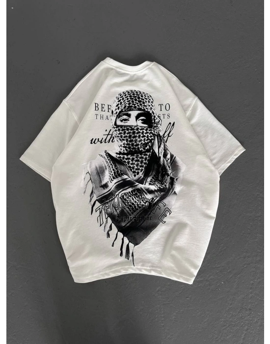 ERKEK Baskılı Oversize T-Shirt - Beyaz