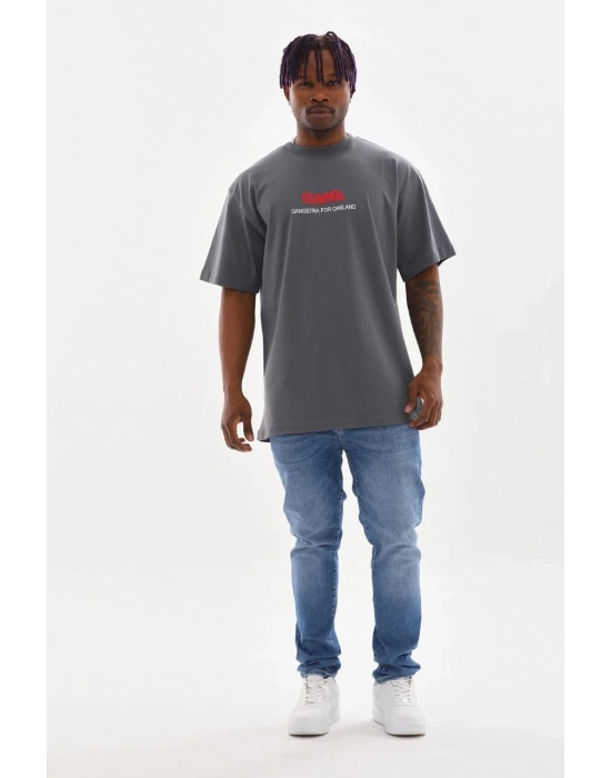ERKEK Baskılı Oversize T-Shirt - Füme