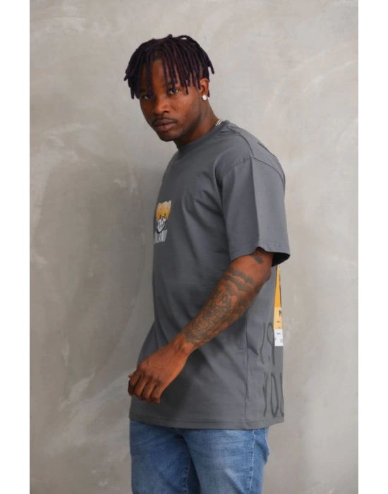 ERKEK Baskılı Oversize T-Shirt - Füme