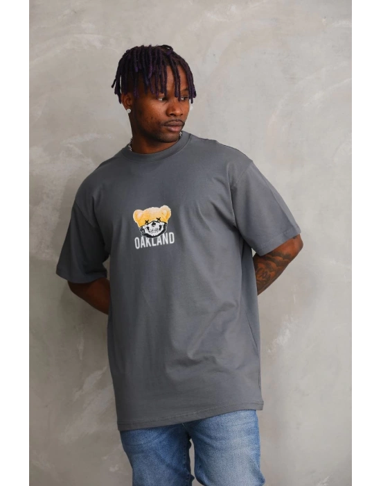 ERKEK Baskılı Oversize T-Shirt - Füme