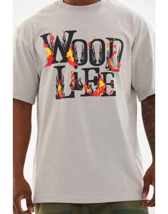 ERKEK Baskılı Oversize T-Shirt - Gri