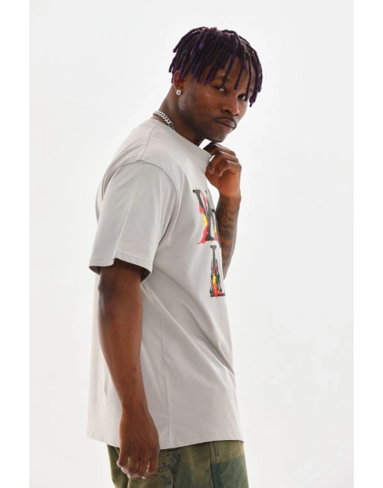 ERKEK Baskılı Oversize T-Shirt - Gri