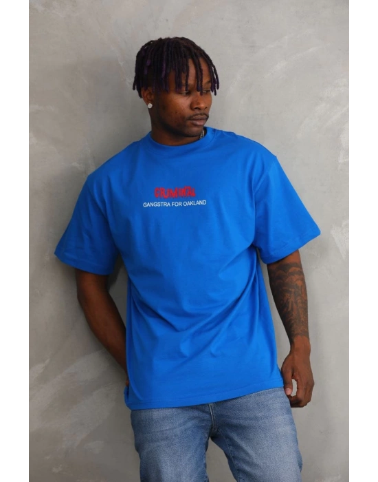 ERKEK Baskılı Oversize T-Shirt - Mavi