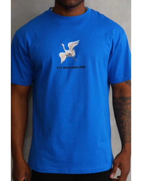 ERKEK Baskılı Oversize T-Shirt - Mavi