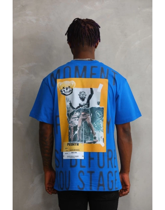 ERKEK Baskılı Oversize T-Shirt - Mavi