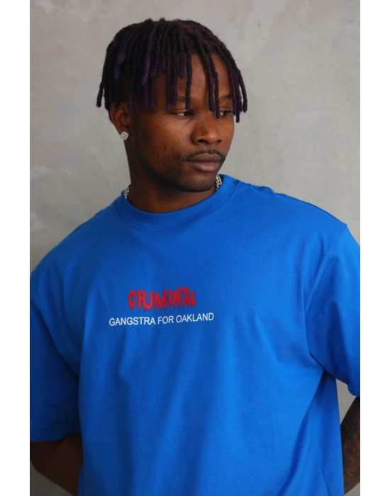 ERKEK Baskılı Oversize T-Shirt - Mavi