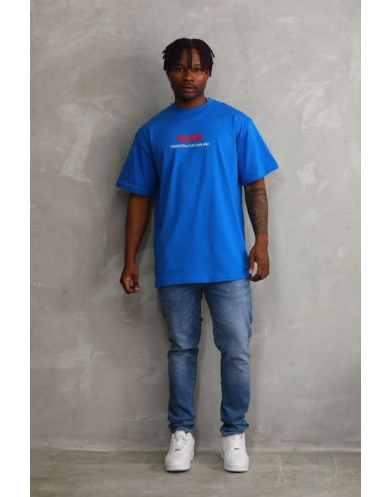 ERKEK Baskılı Oversize T-Shirt - Mavi