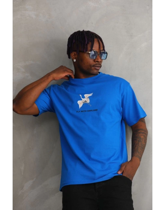 ERKEK Baskılı Oversize T-Shirt - Mavi