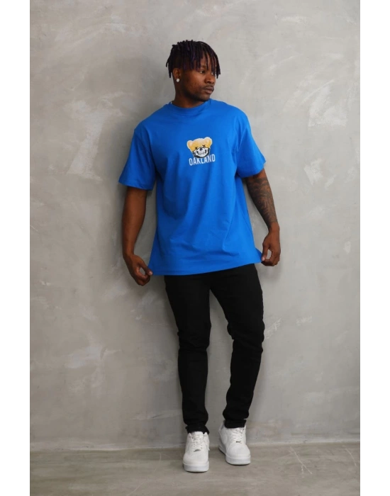 ERKEK Baskılı Oversize T-Shirt - Mavi