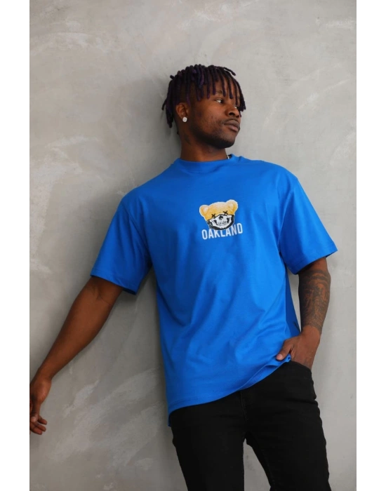 ERKEK Baskılı Oversize T-Shirt - Mavi