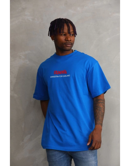 ERKEK Baskılı Oversize T-Shirt - Mavi