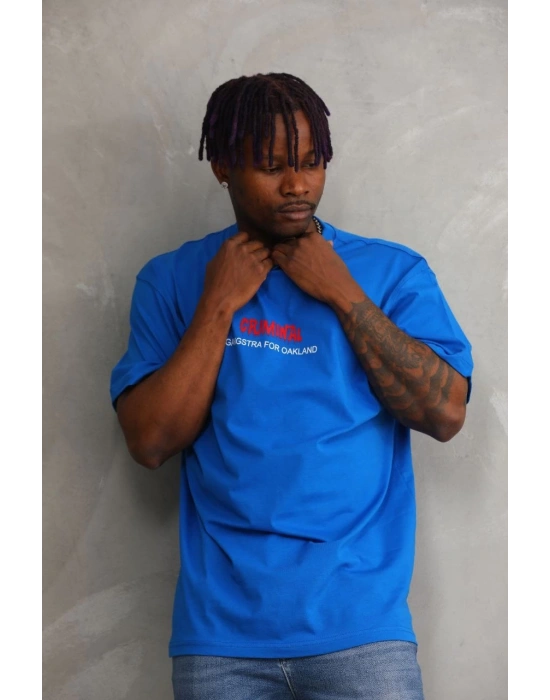 ERKEK Baskılı Oversize T-Shirt - Mavi