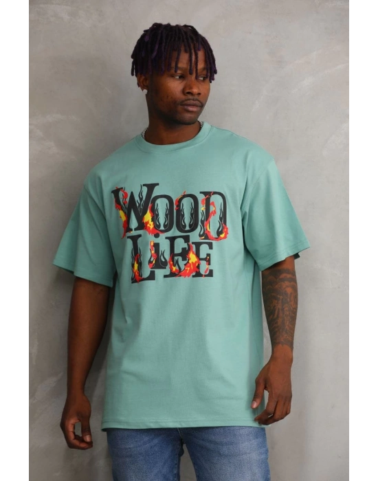 ERKEK Baskılı Oversize T-Shirt - Mint Yeşili