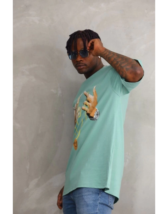 ERKEK Baskılı Oversize T-Shirt - Mint Yeşili