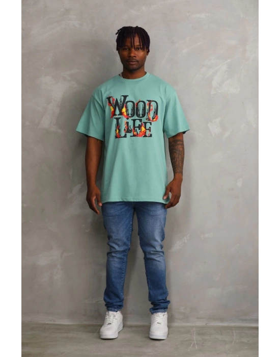 ERKEK Baskılı Oversize T-Shirt - Mint Yeşili
