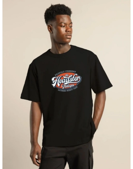 ERKEK Baskılı Oversize T-Shirt - Siyah