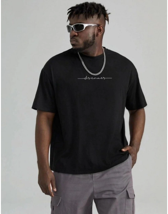 ERKEK  Baskılı Oversize T-Shirt - Siyah