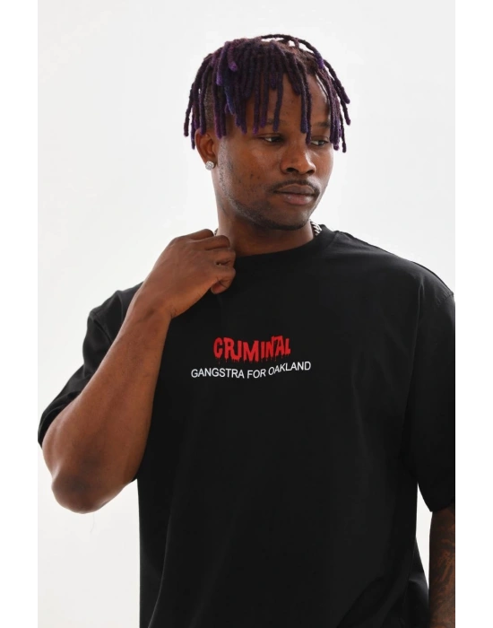 ERKEK Baskılı Oversize T-Shirt - Siyah