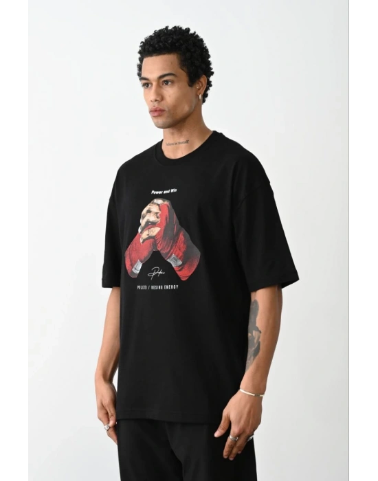 ERKEK Baskılı Oversize T-Shirt - Siyah