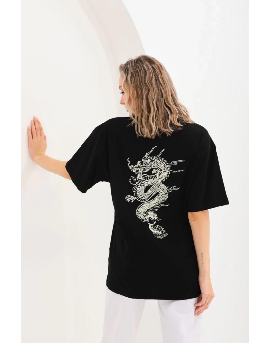 Kadın Baskılı Oversize T-Shirt - Siyah