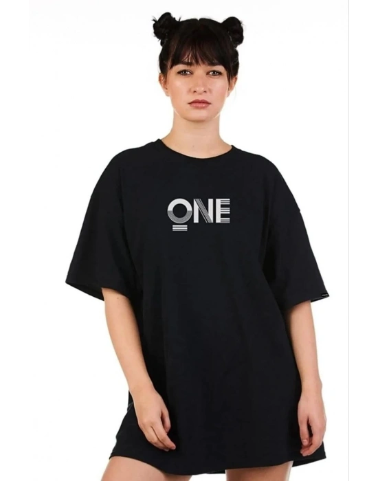 Kadın Baskılı Oversize T-Shirt - Siyah