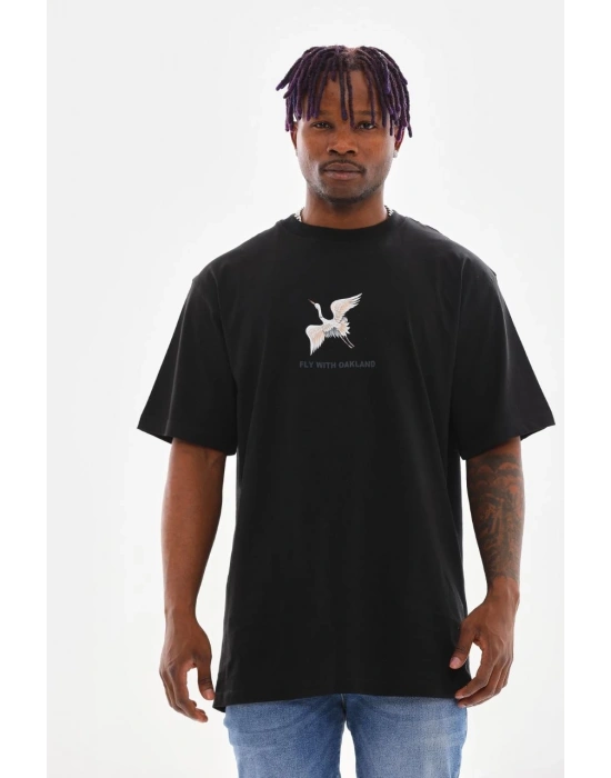 ERKEK Baskılı Oversize T-Shirt - Siyah