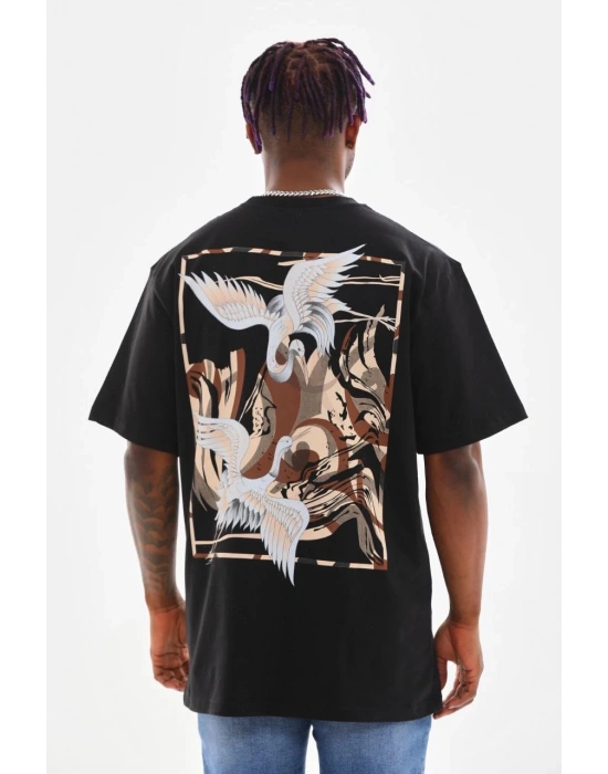 ERKEK Baskılı Oversize T-Shirt - Siyah