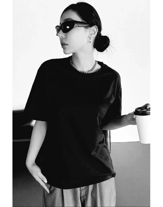 Kadın Baskılı Oversize T-Shirt - Siyah
